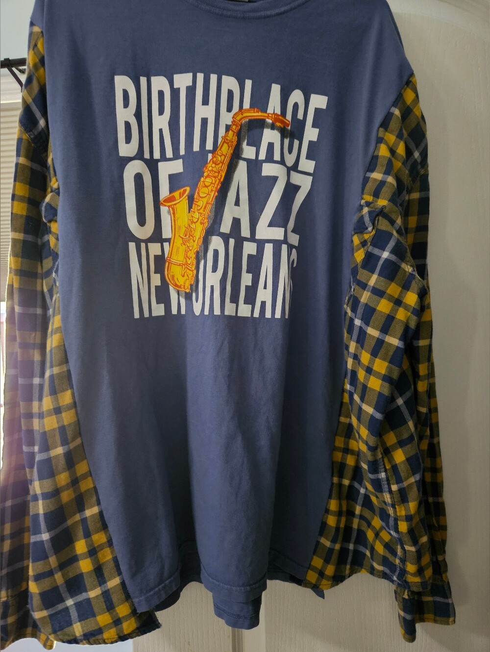 Handmade OOAK New Orleans Tshirt/Flannel Mash Up